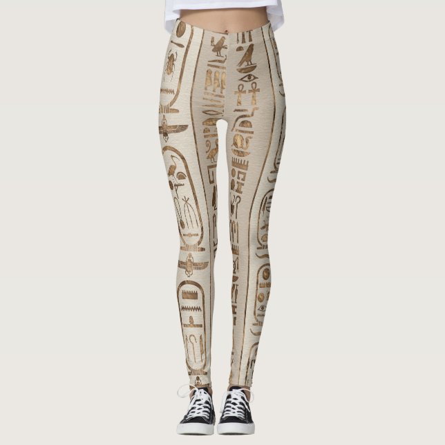 Egyptian hieroglyphs Pastel Gold Leggings (Front)