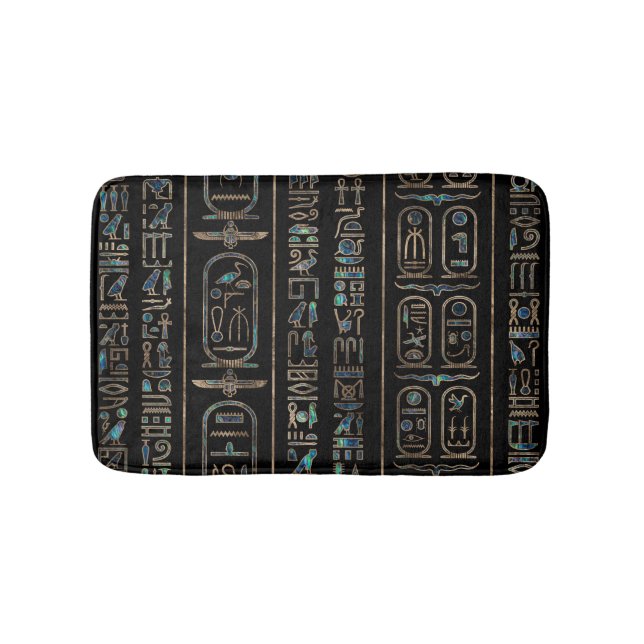 Egyptian hieroglyphs pattern Gold Abalone Bath Mat (Front)