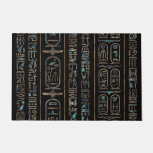 Egyptian hieroglyphs pattern Gold Abalone Doormat