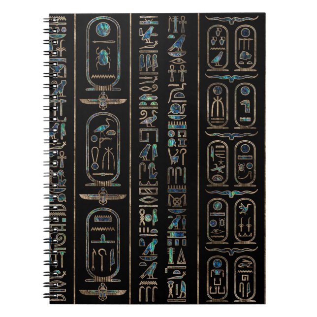 Egyptian hieroglyphs pattern Gold Abalone Notebook (Front)
