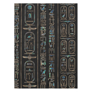 Egyptian hieroglyphs pattern Gold Abalone Tablecloth