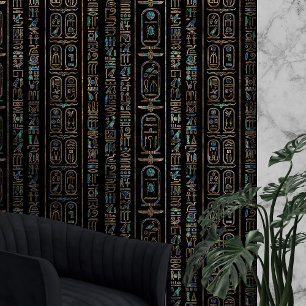 Egyptian hieroglyphs pattern Gold Abalone Wallpaper