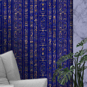Egyptian hieroglyphs pattern Gold Lapis Lazuli Wallpaper
