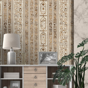 Egyptian hieroglyphs pattern pastel gold wallpaper