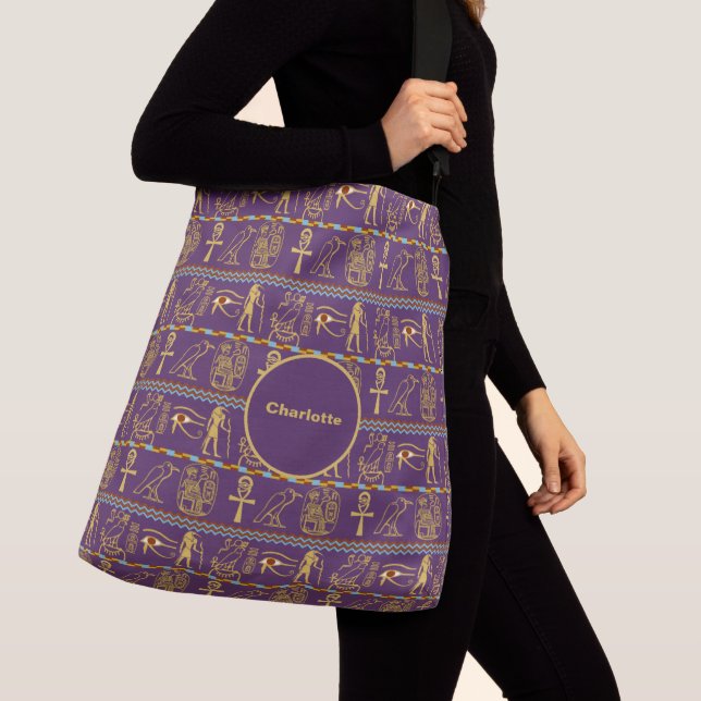 Egyptian Hieroglyphs Pattern Personalised Crossbody Bag (Close Up)