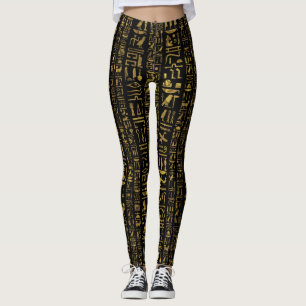 Egyptian hieroglyphs vintage gold on black leggings