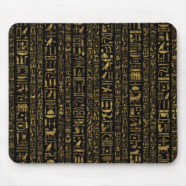 Egyptian hieroglyphs vintage gold on black mouse pad (Front)