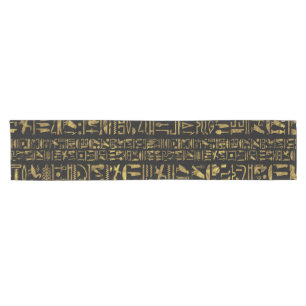 Egyptian hieroglyphs vintage gold on black short table runner