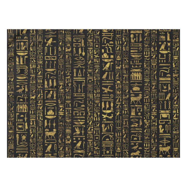 Egyptian hieroglyphs vintage gold on black tablecloth (Front (Horizontal))