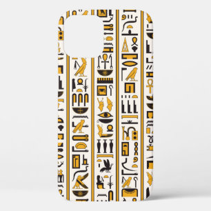 Egyptian hieroglyphs yellow-black colour seamless iPhone 12 case