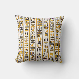 Egyptian hieroglyphs yellow-black colour seamless cushion