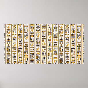 Egyptian hieroglyphs yellow-black colour seamless poster