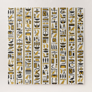 Egyptian Hieroglyphs: Yellow-Black Seamless. Jigsaw Puzzle