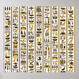 Egyptian Hieroglyphs: Yellow-Black Seamless. Poster