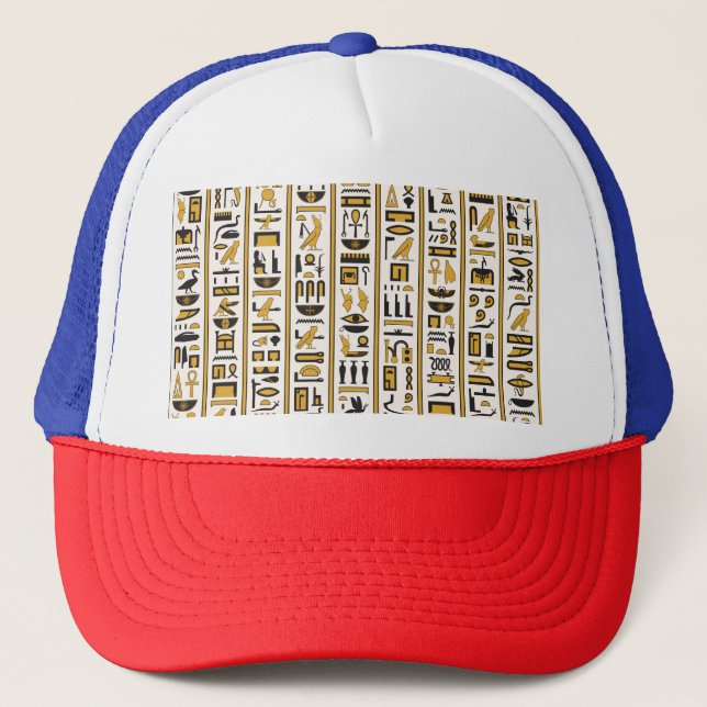 Egyptian Hieroglyphs: Yellow-Black Seamless. Trucker Hat (Front)