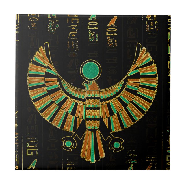 Egyptian Horus Falcon gold and colour crystal Tile (Front)