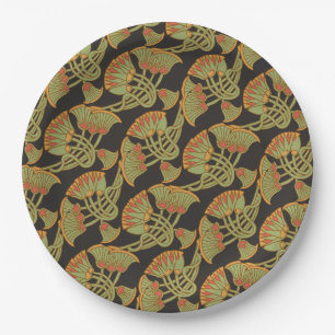 Egyptian Lotus and Papyrus, Black Paper Plate
