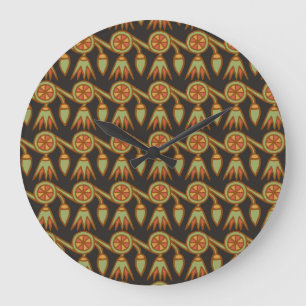 Egyptian Lotus Flower on Black Round Wall Clock