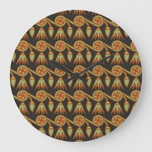 Egyptian Lotus Flower on Black Round Wall Clock (Front)