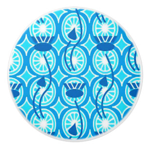 Egyptian Lotus pattern, cobalt and turquoise Ceramic Knob