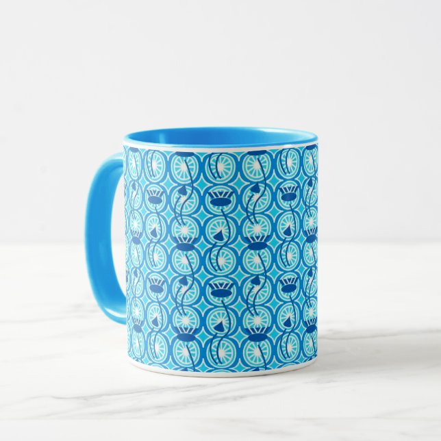 Egyptian Lotus pattern, cobalt and turquoise Mug (Front Left)