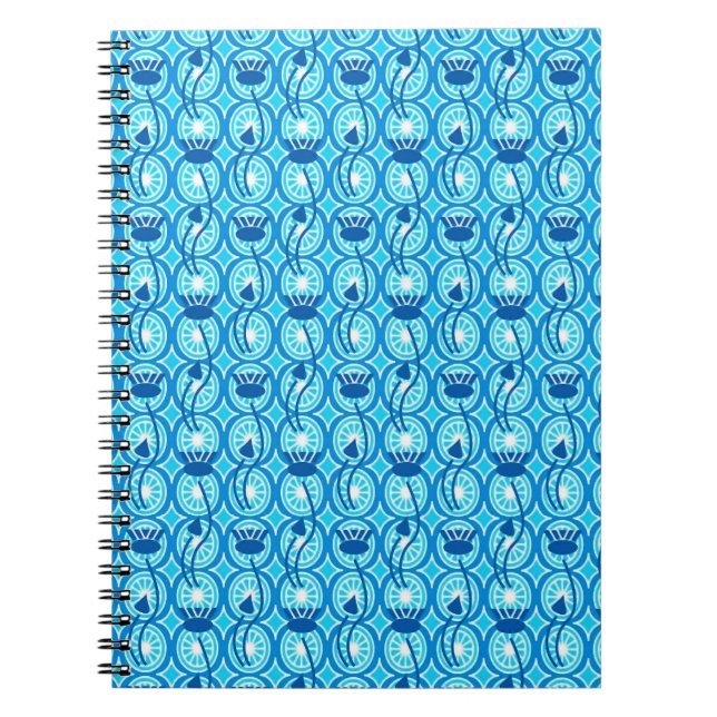 Egyptian Lotus pattern, cobalt and turquoise Notebook (Front)