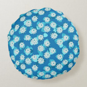 Egyptian Lotus pattern, cobalt and turquoise Round Cushion