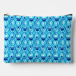 Egyptian Lotus Pattern, Cobalt Blue and Turquoise Accessory Pouch