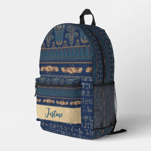  Egyptian Lotus Scarab Hieroglyphs Personalised Printed Backpack (Back Corner Right)