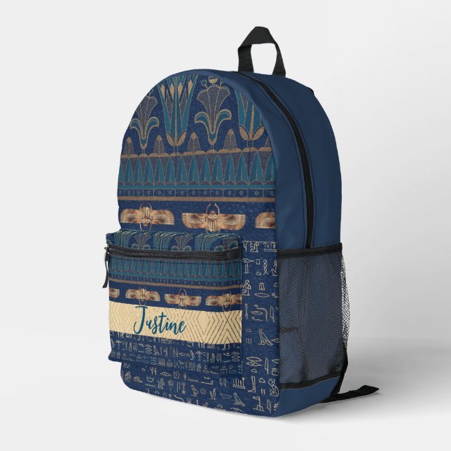  Egyptian Lotus Scarab Hieroglyphs Personalised Printed Backpack (Back Corner Right)