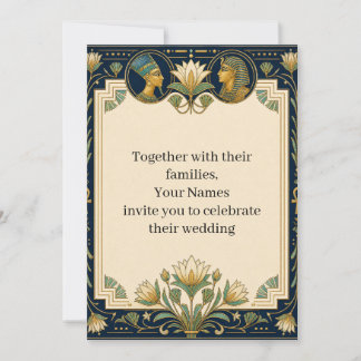 Egyptian Lotus Wedding Invitation | Navy Gold