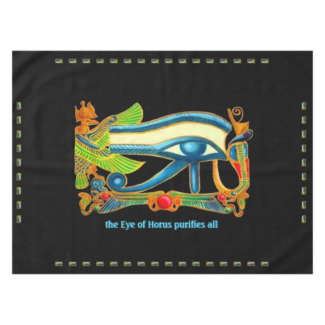 Egyptian Lucky Charm - Eye Of Horus on Teal Tablecloth (Front (Horizontal))