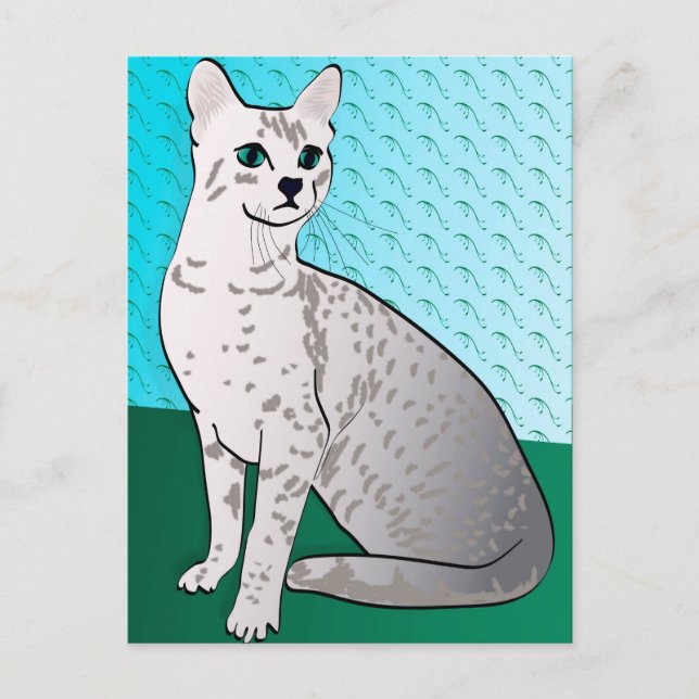 Egyptian Mau Cat - aqua background Postcard (Front)