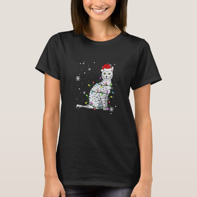 Egyptian Mau Cat Christmas Lights Christmas Cat Sa T-Shirt (Front)