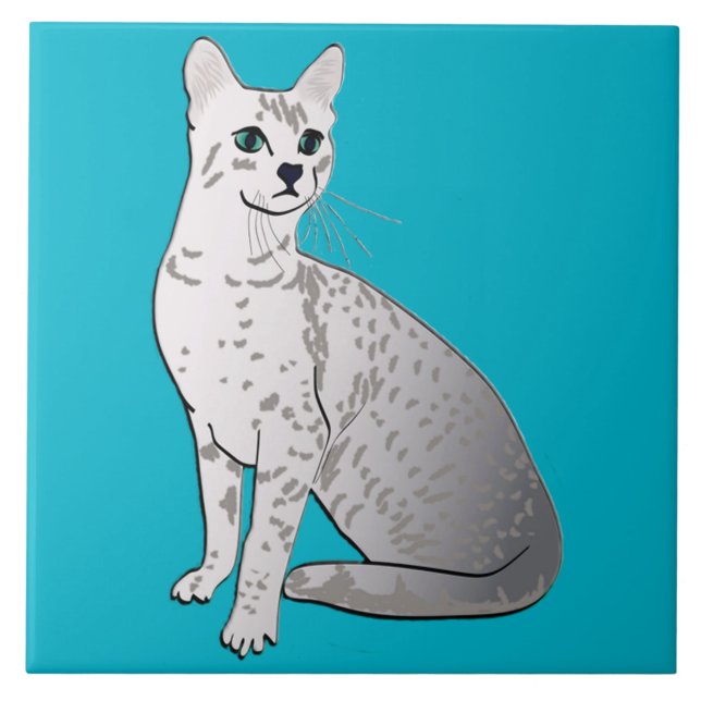 Egyptian Mau Cat - Silver Grey Ceramic Tile (Front)