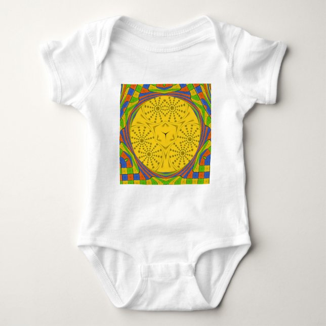 Egyptian Motif Art Print Chequered Frame Design Baby Bodysuit (Front)