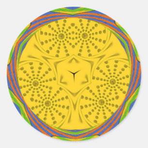 Egyptian Motif Art Print Chequered Frame Design Classic Round Sticker