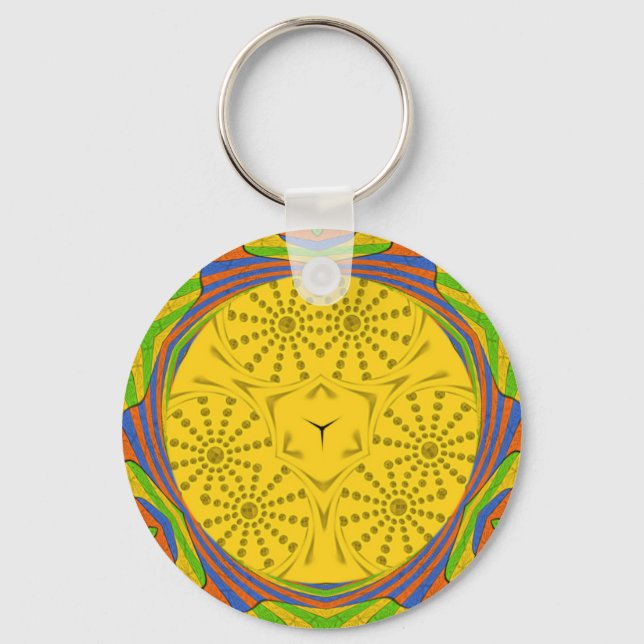 Egyptian Motif Art Print Chequered Frame Design Key Ring (Front)
