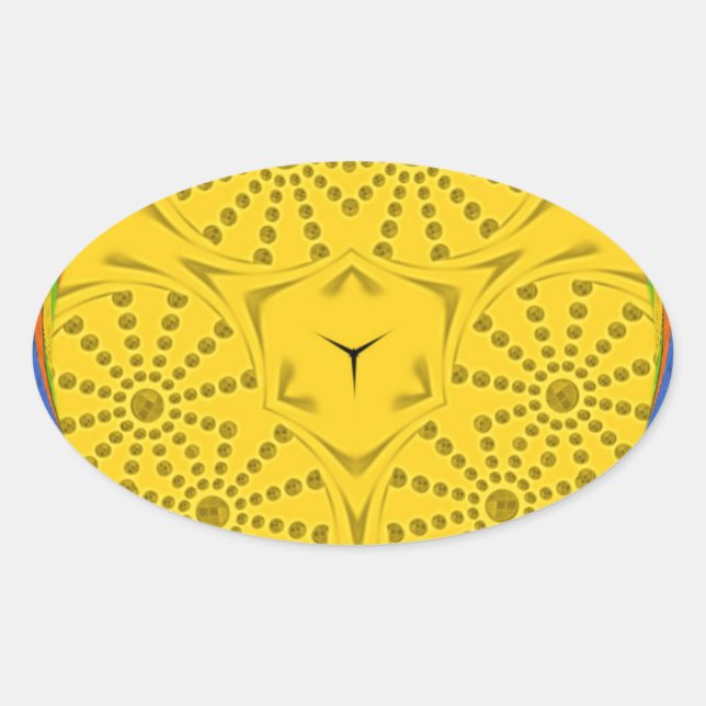 Egyptian Motif Art Print Chequered Frame Design Oval Sticker (Front)