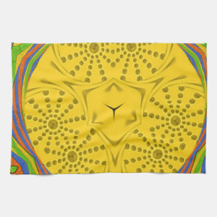 Egyptian Motif Art Print Chequered Frame Design Tea Towel