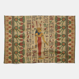 Egyptian Mut Ornament on papyrus Tea Towel