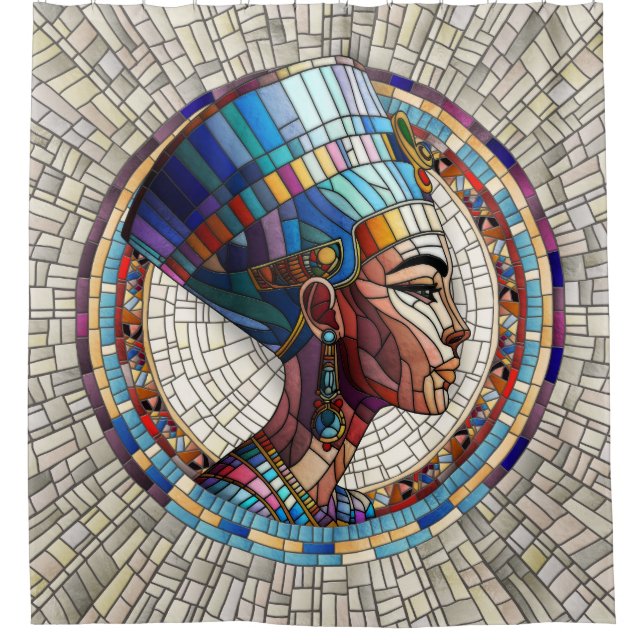 Egyptian Nefertiti -Mosaic Art Shower Curtain (Front)