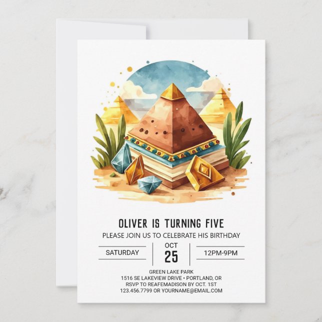 Egyptian Online Pastel Pyramids Birthday Invitation (Front)