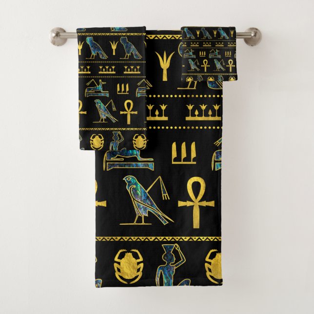 Egyptian  Ornament Symbols Pattern Bath Towel Set (Insitu)