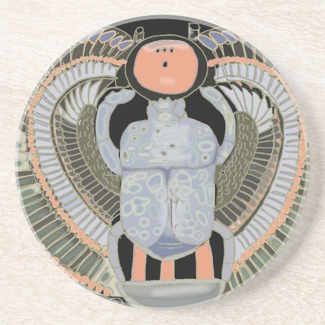 Egyptian Pastel Coloured Scarab Beetle  Coaster (Front)