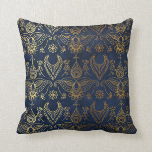 Egyptian Peacock Gold & Midnight Blue Cushion