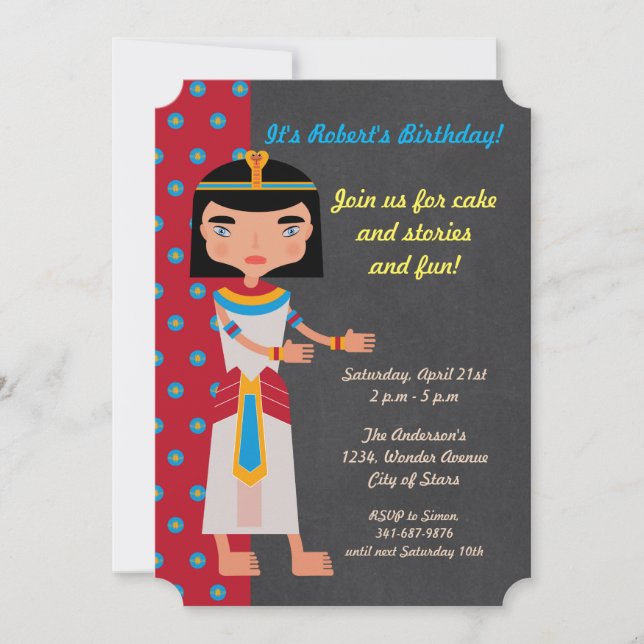 Egyptian pharaoh dance birthday Party invitation (Front)