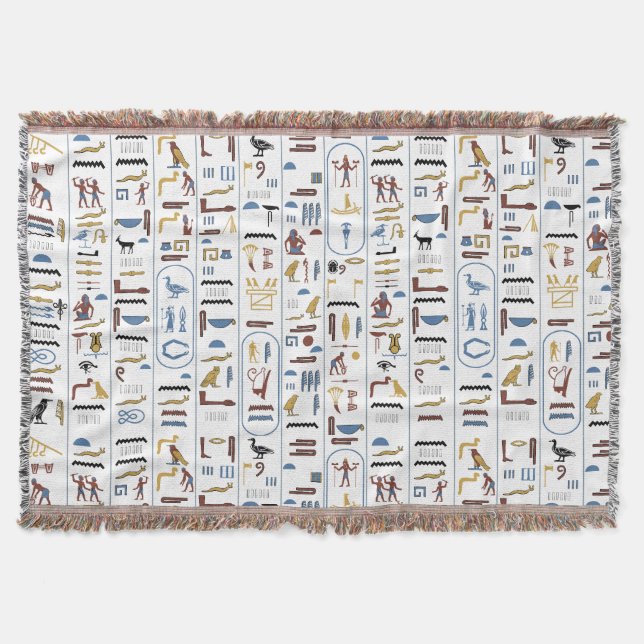Egyptian Pharaoh Hieroglyphs Throw Blanket (Front)