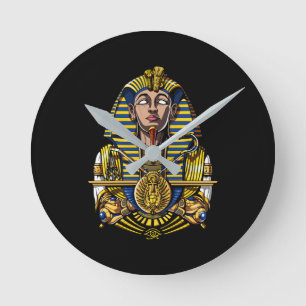 Egyptian Pharaoh Tutankhamun King Tut Round Clock