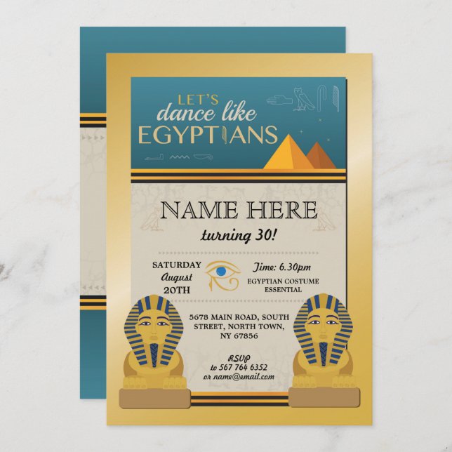 Egyptian Pyramids Birthday Invite Pharaohs (Front/Back)